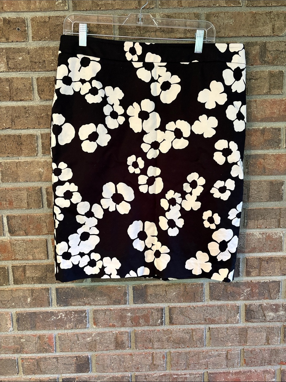 LOFT Black Pencil Skirt with White Floral Print